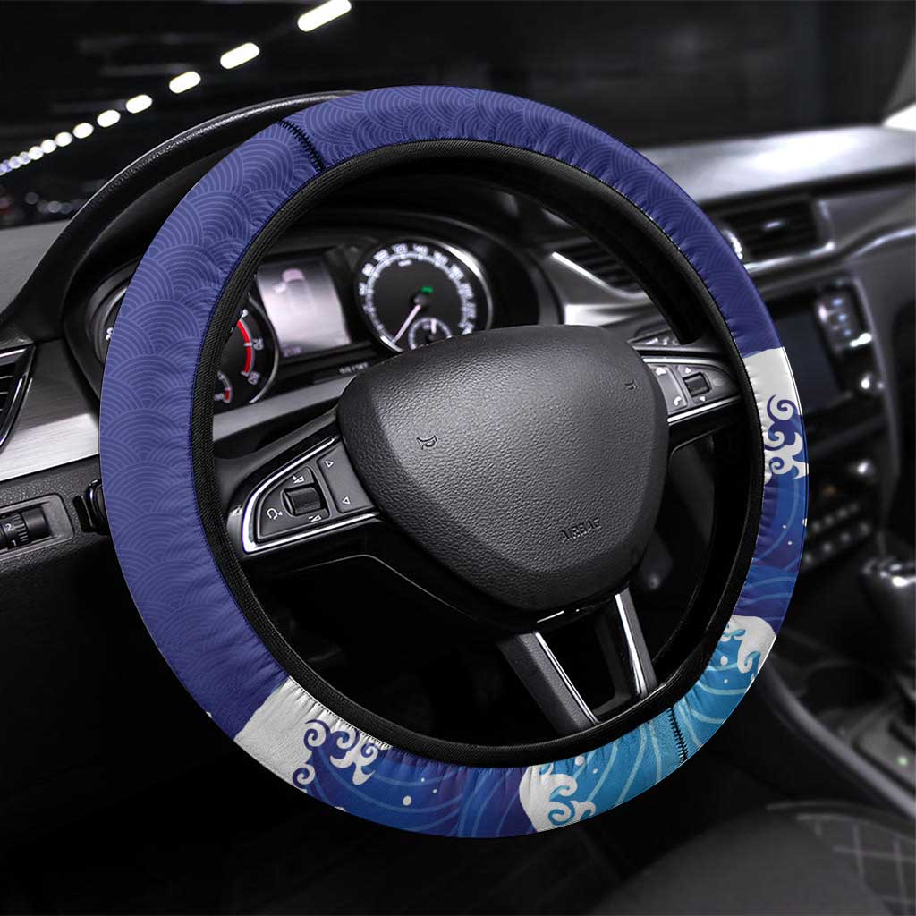 Japan Pacific Rugby Steering Wheel Cover Go Sakura Japanese Wave Pattern