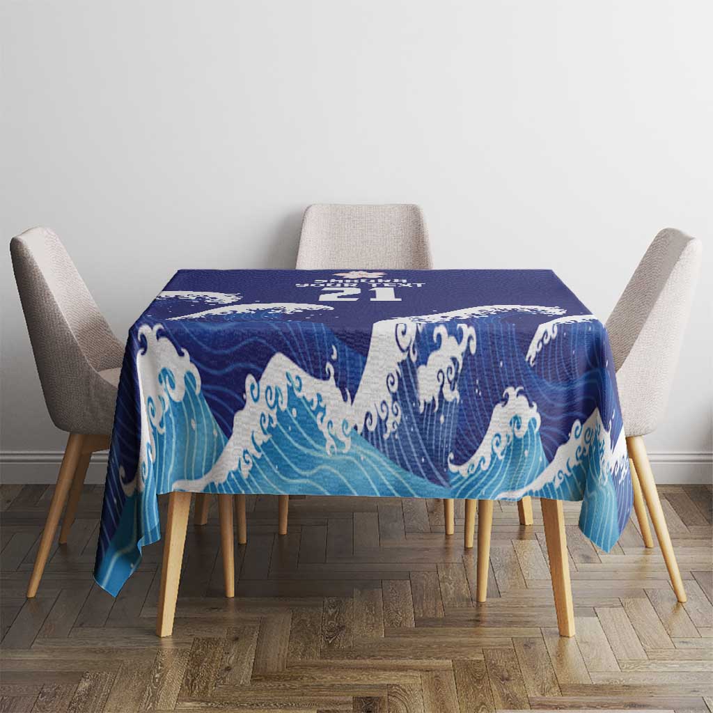 Japan Pacific Rugby Custom Tablecloth Go Sakura Japanese Wave Pattern
