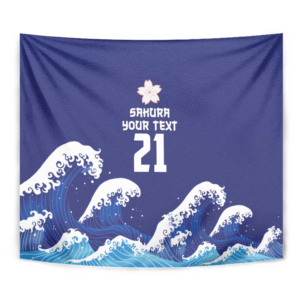 Japan Pacific Rugby Custom Tapestry Go Sakura Japanese Wave Pattern
