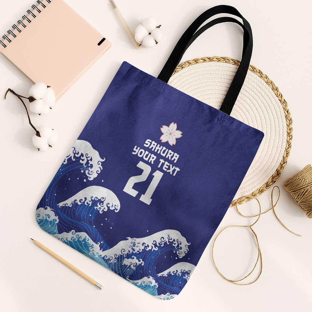 Japan Pacific Rugby Custom Tote Bag Go Sakura Japanese Wave Pattern - Polynesian Pride