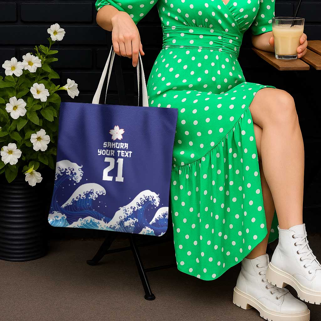 Japan Pacific Rugby Custom Tote Bag Go Sakura Japanese Wave Pattern - Polynesian Pride