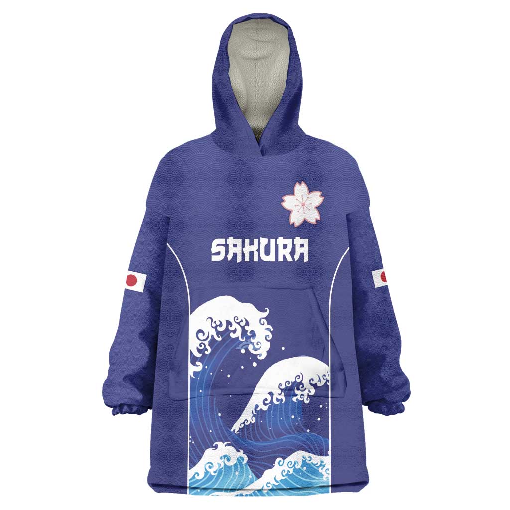Japan Pacific Rugby Custom Wearable Blanket Hoodie Go Sakura Japanese Wave Pattern