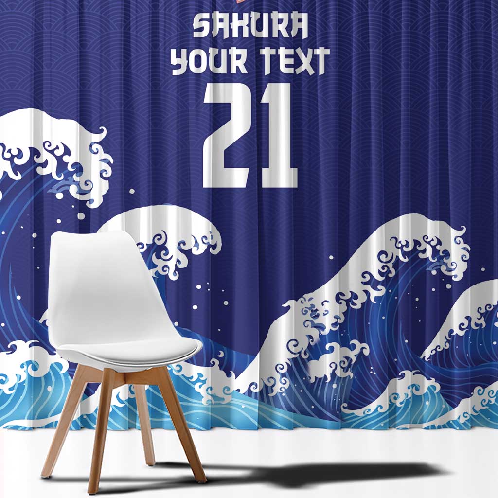 Japan Pacific Rugby Custom Window Curtain Go Sakura Japanese Wave Pattern