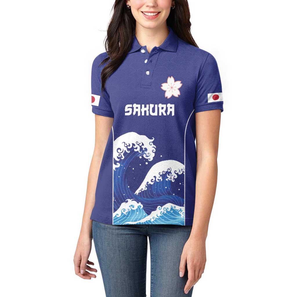 Japan Pacific Rugby Custom Women Polo Shirt Go Sakura Japanese Wave Pattern