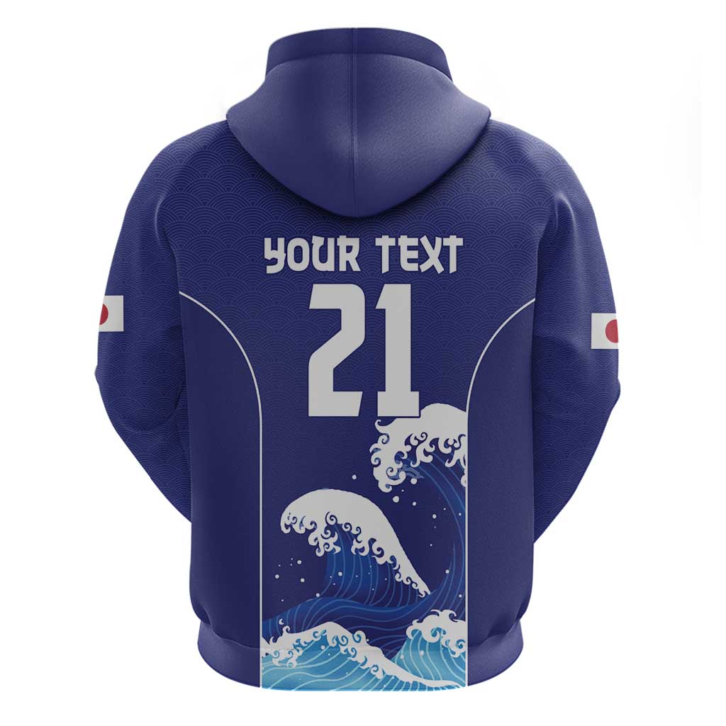 Japan Pacific Rugby Custom Zip Hoodie Go Sakura Japanese Wave Pattern