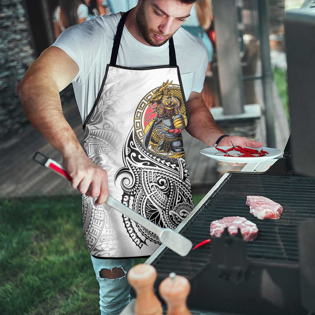 Japanese Samurai Warrior Apron White Polynesian Tattoo Style - Polynesian Pride
