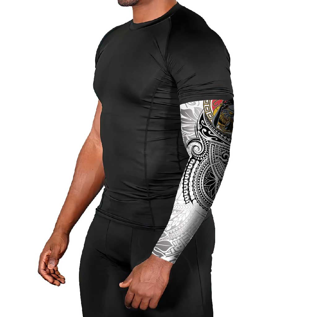 Japanese Samurai Warrior Arm Sleeves White Polynesian Tattoo Style - Polynesian Pride
