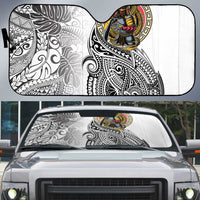 Japanese Samurai Warrior Auto Sun Shade White Polynesian Tattoo Style - Polynesian Pride