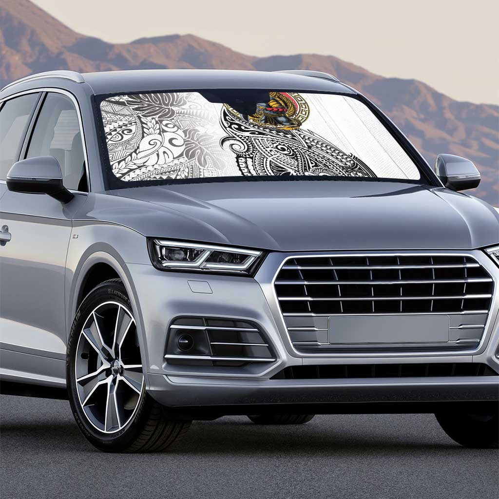 Japanese Samurai Warrior Auto Sun Shade White Polynesian Tattoo Style - Polynesian Pride