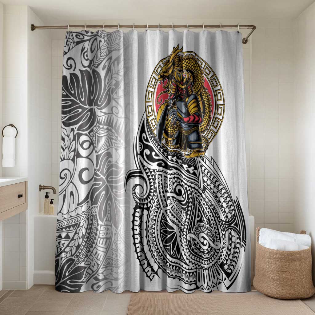 Japanese Samurai Warrior Bathroom Set White Polynesian Tattoo Style - Polynesian Pride