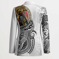 Japanese Samurai Warrior Blazer White Polynesian Tattoo Style - Polynesian Pride