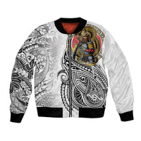 Japanese Samurai Warrior Bomber Jacket White Polynesian Tattoo Style