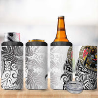 Japanese Samurai Warrior 4 in 1 Can Cooler Tumbler White Polynesian Tattoo Style