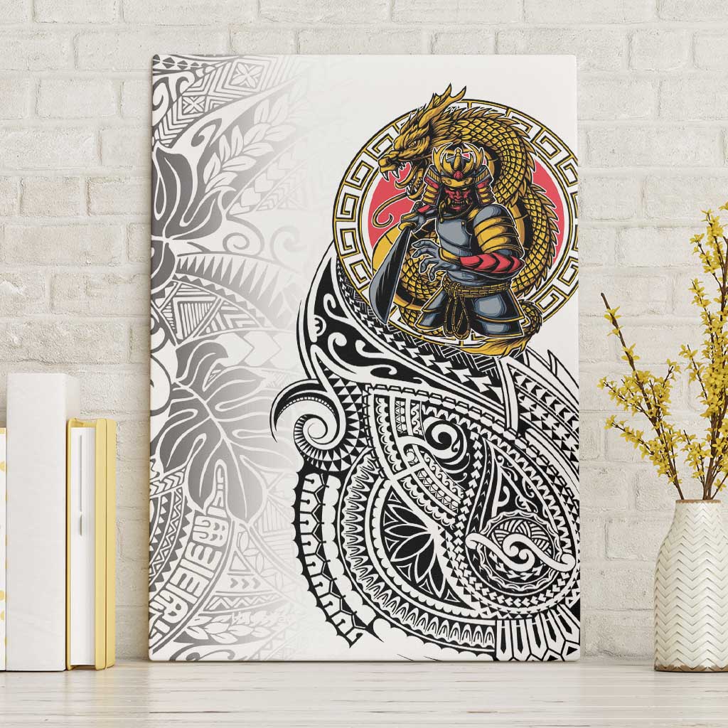 Japanese Samurai Warrior Canvas Wall Art White Polynesian Tattoo Style