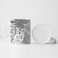 Japanese Samurai Warrior Ceramic Mug White Polynesian Tattoo Style - Polynesian Pride