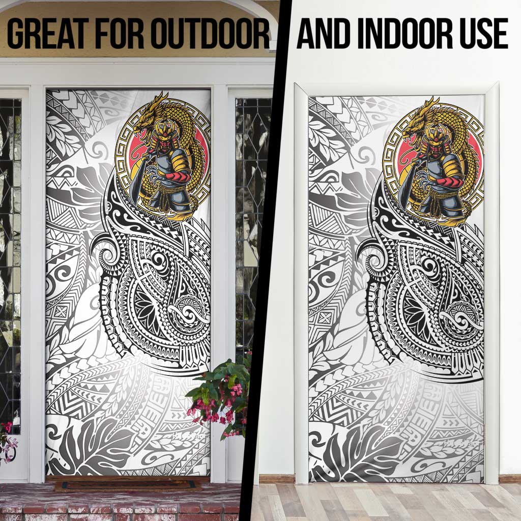 Japanese Samurai Warrior Door Cover White Polynesian Tattoo Style - Polynesian Pride