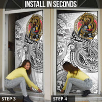 Japanese Samurai Warrior Door Cover White Polynesian Tattoo Style - Polynesian Pride