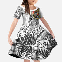 Japanese Samurai Warrior Family Matching Off The Shoulder Long Sleeve Dress and Hawaiian Shirt White Polynesian Tattoo Style