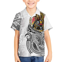 Japanese Samurai Warrior Family Matching Off Shoulder Maxi Dress and Hawaiian Shirt White Polynesian Tattoo Style