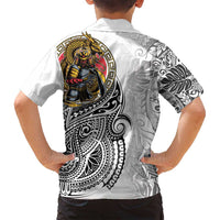 Japanese Samurai Warrior Family Matching Tank Maxi Dress and Hawaiian Shirt White Polynesian Tattoo Style