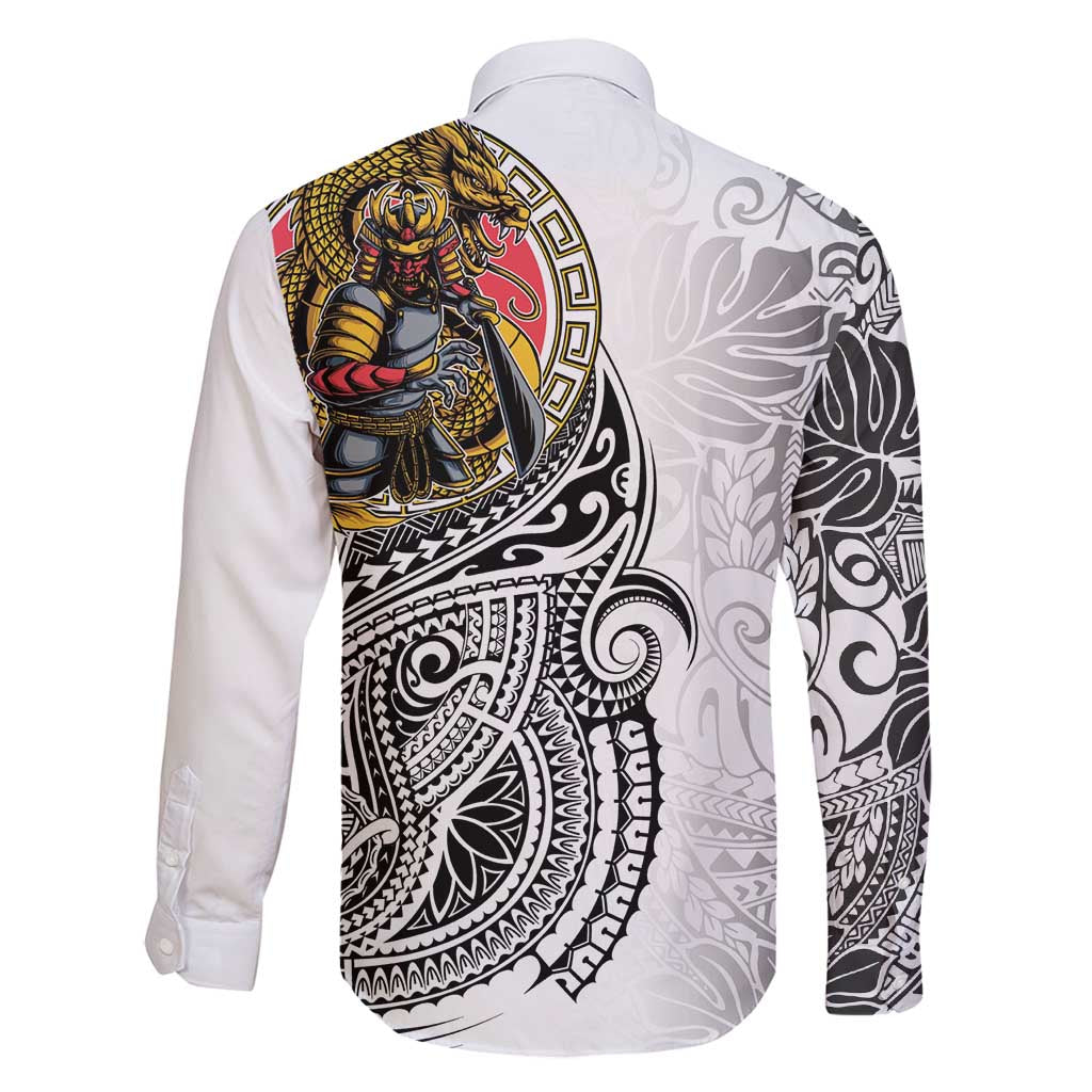 Japanese Samurai Warrior Family Matching Tank Maxi Dress and Hawaiian Shirt White Polynesian Tattoo Style