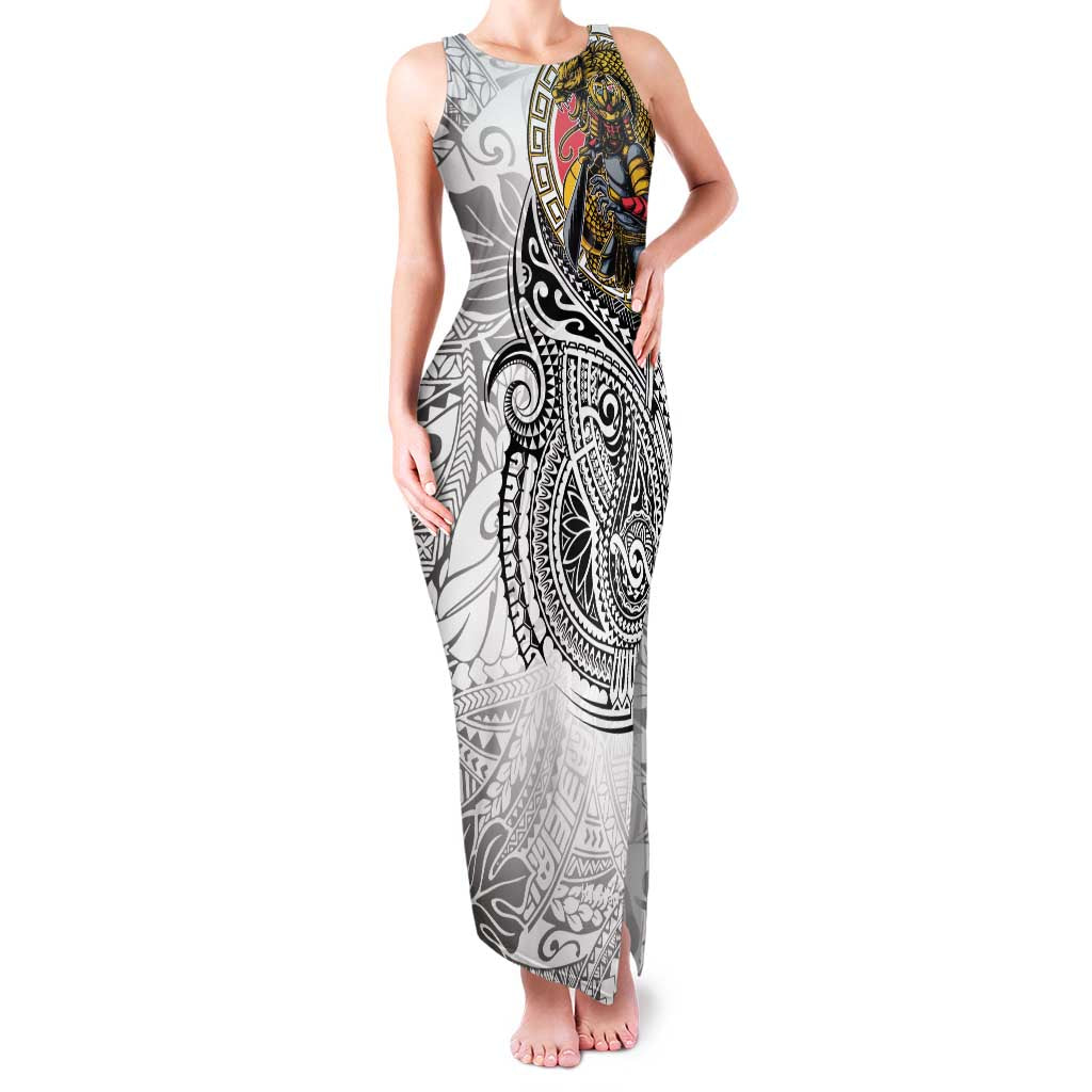 Japanese Samurai Warrior Family Matching Tank Maxi Dress and Hawaiian Shirt White Polynesian Tattoo Style