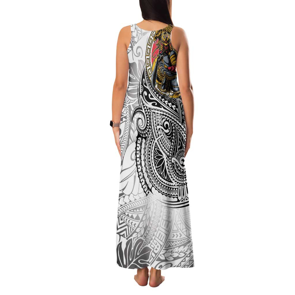 Japanese Samurai Warrior Family Matching Tank Maxi Dress and Hawaiian Shirt White Polynesian Tattoo Style