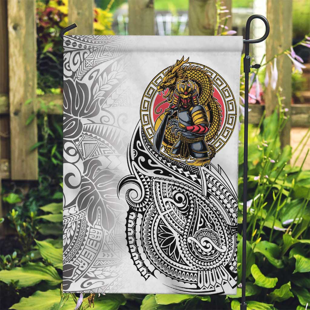Japanese Samurai Warrior Garden Flag White Polynesian Tattoo Style