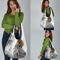 Japanese Samurai Warrior Grocery Bag White Polynesian Tattoo Style