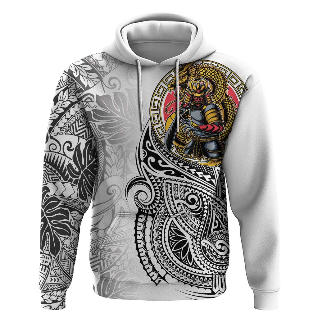 Japanese Samurai Warrior Hoodie White Polynesian Tattoo Style