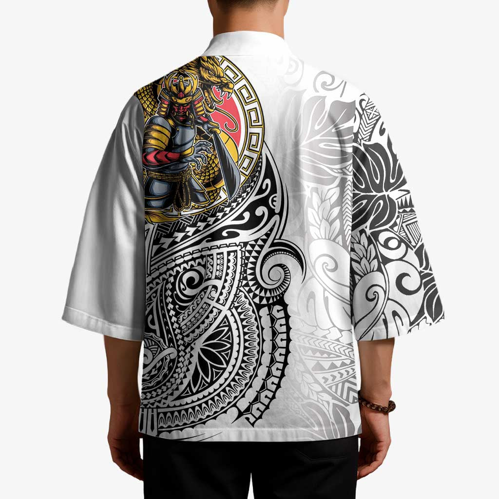 Japanese Samurai Warrior Kimono White Polynesian Tattoo Style - Polynesian Pride
