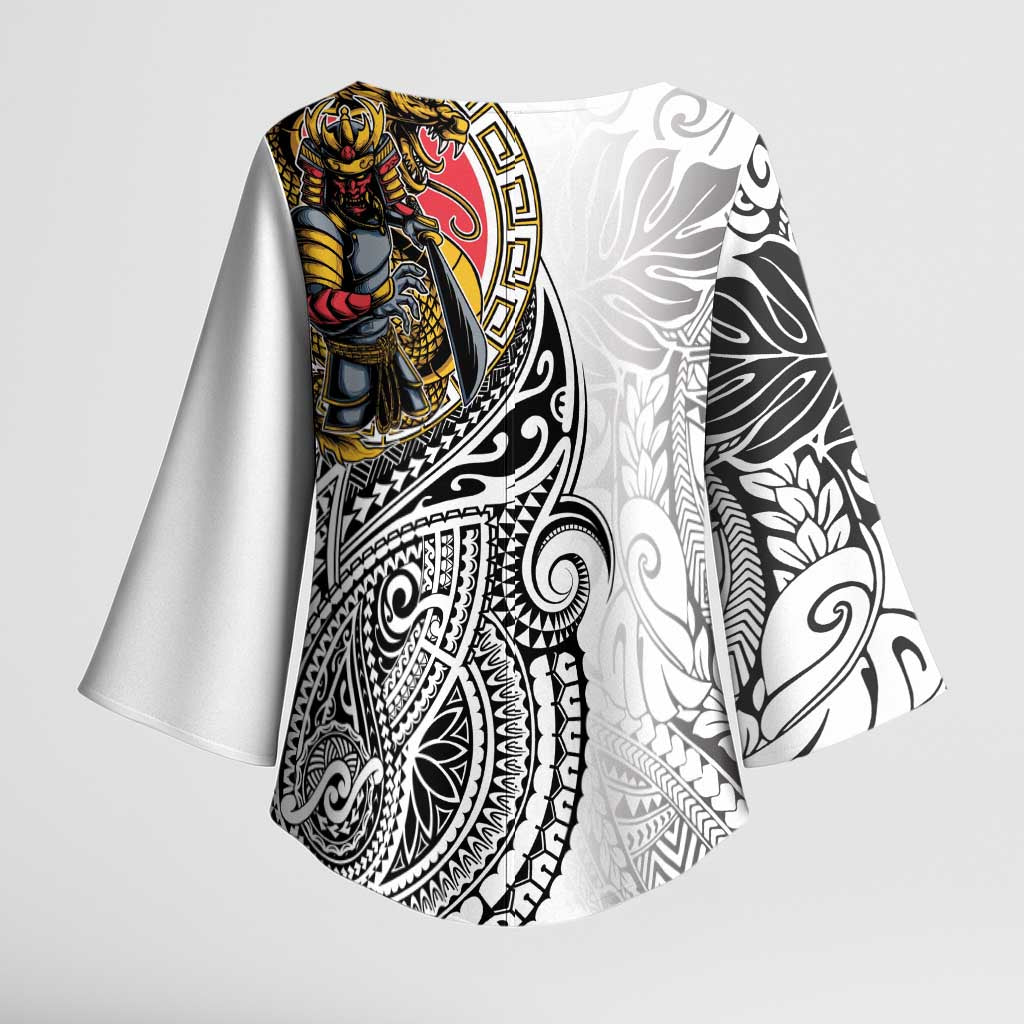 Japanese Samurai Warrior Kimono Sleeve Blouse White Polynesian Tattoo Style - Polynesian Pride