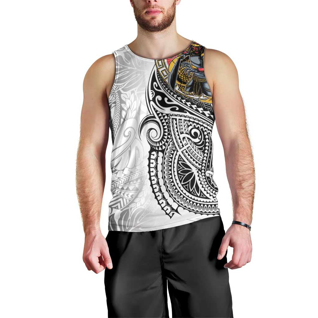Japanese Samurai Warrior Men Tank Top White Polynesian Tattoo Style