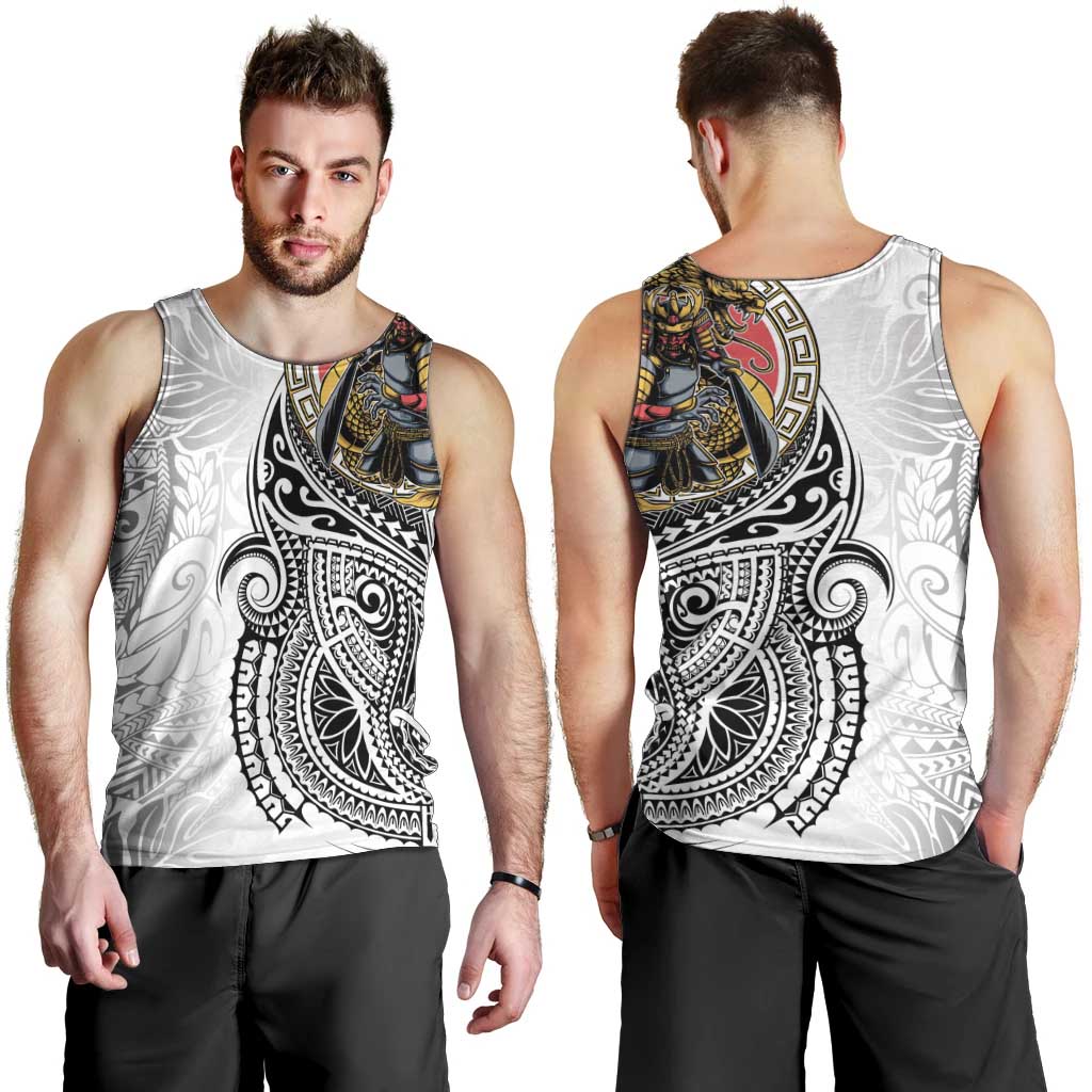 Japanese Samurai Warrior Men Tank Top White Polynesian Tattoo Style