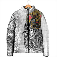 Japanese Samurai Warrior Padded Jacket White Polynesian Tattoo Style - Polynesian Pride