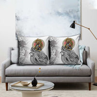 Japanese Samurai Warrior Pillow Cover White Polynesian Tattoo Style - Polynesian Pride