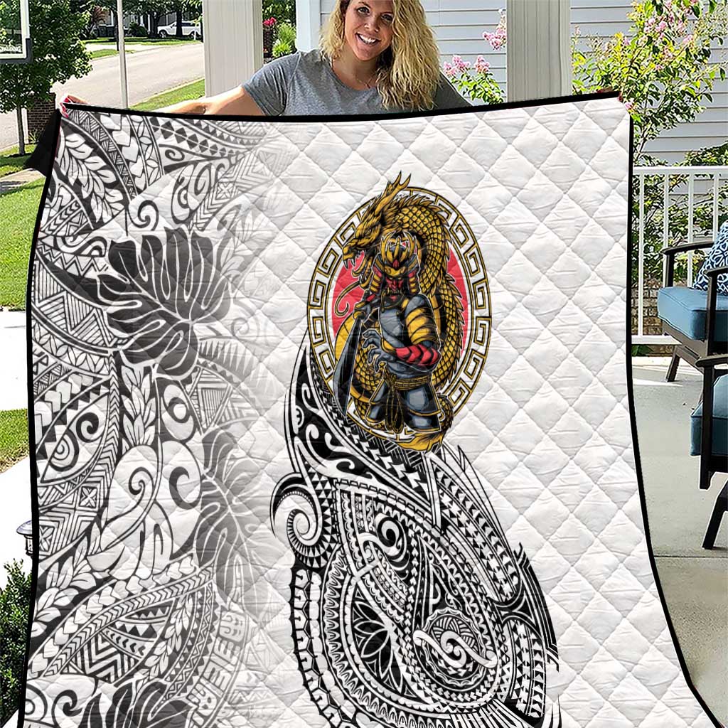 Japanese Samurai Warrior Quilt White Polynesian Tattoo Style
