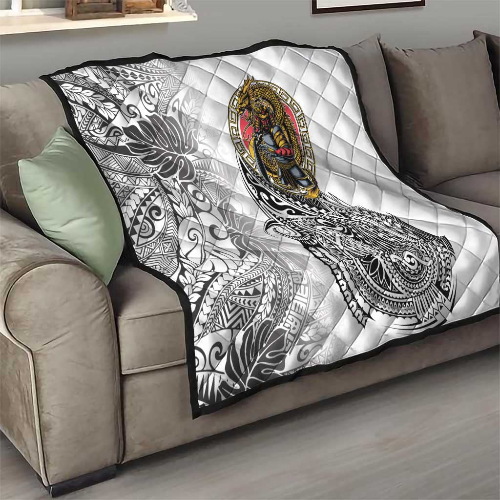 Japanese Samurai Warrior Quilt White Polynesian Tattoo Style