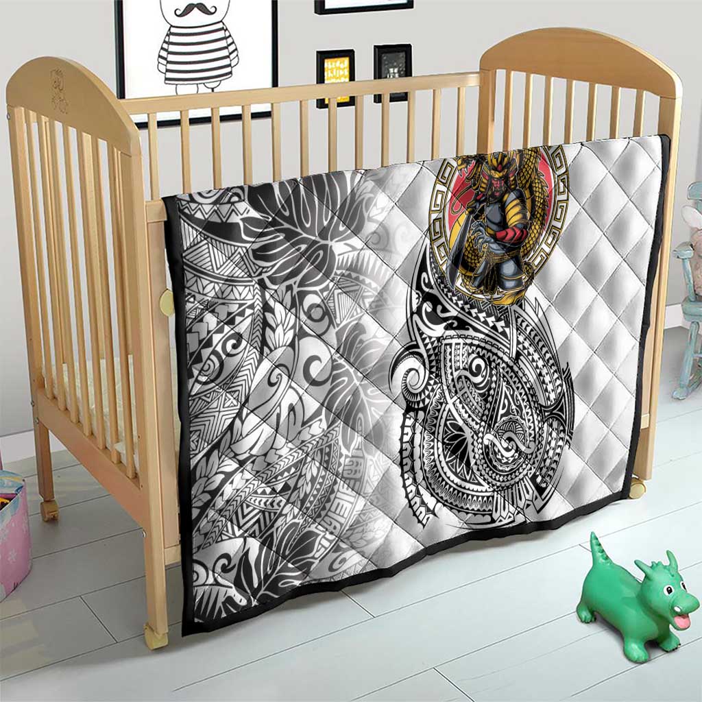 Japanese Samurai Warrior Quilt White Polynesian Tattoo Style