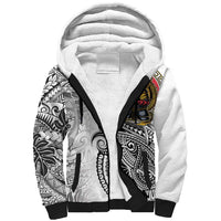 Japanese Samurai Warrior Sherpa Hoodie White Polynesian Tattoo Style