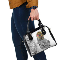 Japanese Samurai Warrior Shoulder Handbag White Polynesian Tattoo Style