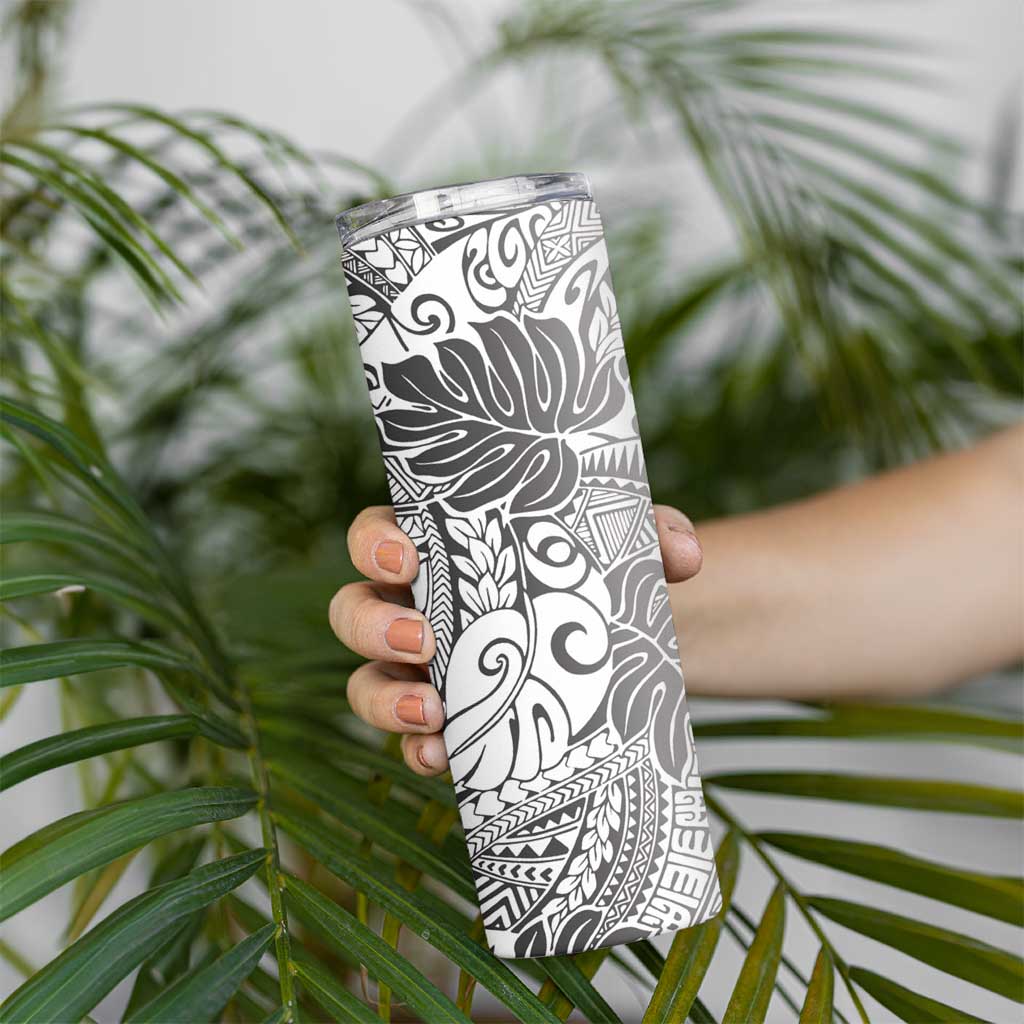 Japanese Samurai Warrior Skinny Tumbler White Polynesian Tattoo Style