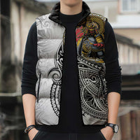 Japanese Samurai Warrior Sleeveless Puffer Jacket White Polynesian Tattoo Style - Polynesian Pride