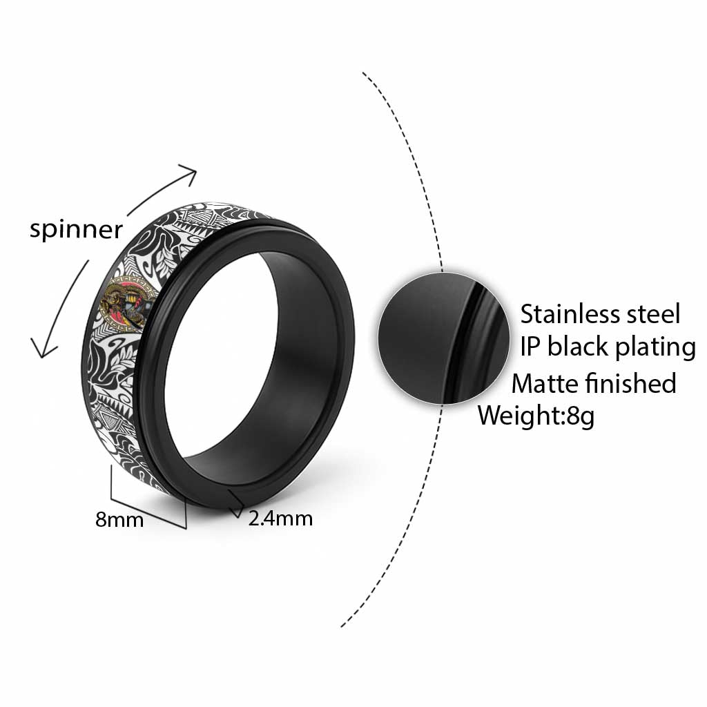 Japanese Samurai Warrior Spinner Ring White Polynesian Tattoo Style - Polynesian Pride