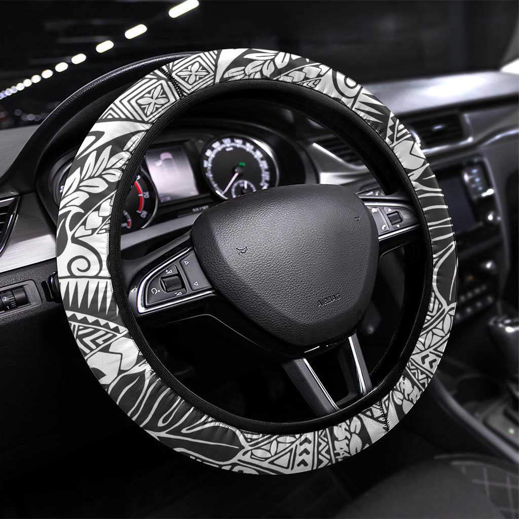 Japanese Samurai Warrior Steering Wheel Cover White Polynesian Tattoo Style