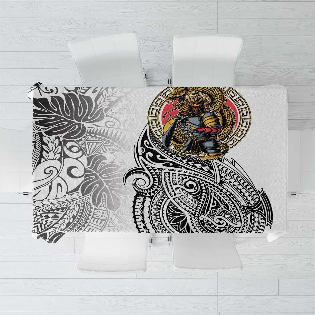 Japanese Samurai Warrior Tablecloth White Polynesian Tattoo Style