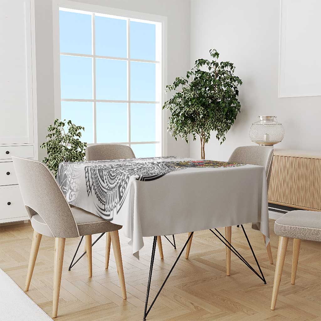 Japanese Samurai Warrior Tablecloth White Polynesian Tattoo Style