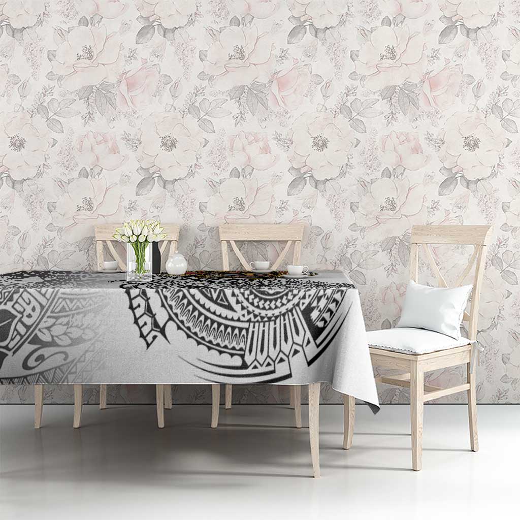 Japanese Samurai Warrior Tablecloth White Polynesian Tattoo Style