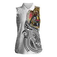 Japanese Samurai Warrior Women Sleeveless Polo Shirt White Polynesian Tattoo Style LT9 Female White - Polynesian Pride