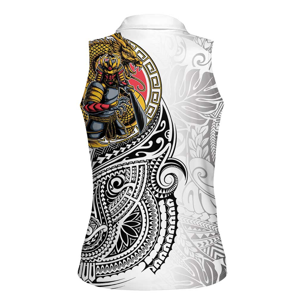 Japanese Samurai Warrior Women Sleeveless Polo Shirt White Polynesian Tattoo Style LT9 - Polynesian Pride